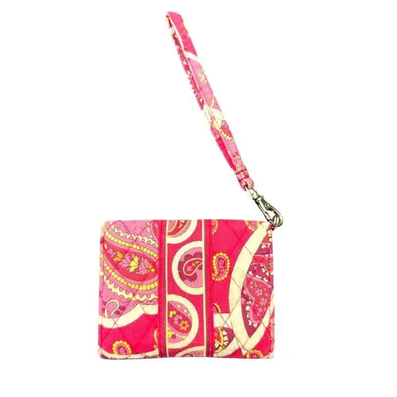 Vera Bradley Wristlet Purse Women's Red Pink Paisley ID Pocket Strap Wallet USED - Picture 3 of 11